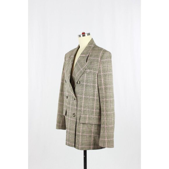 ZARA Brown Pink Check Double Breasted Oversized Blazer Suit Jacket, Size M - Picture 4 of 16